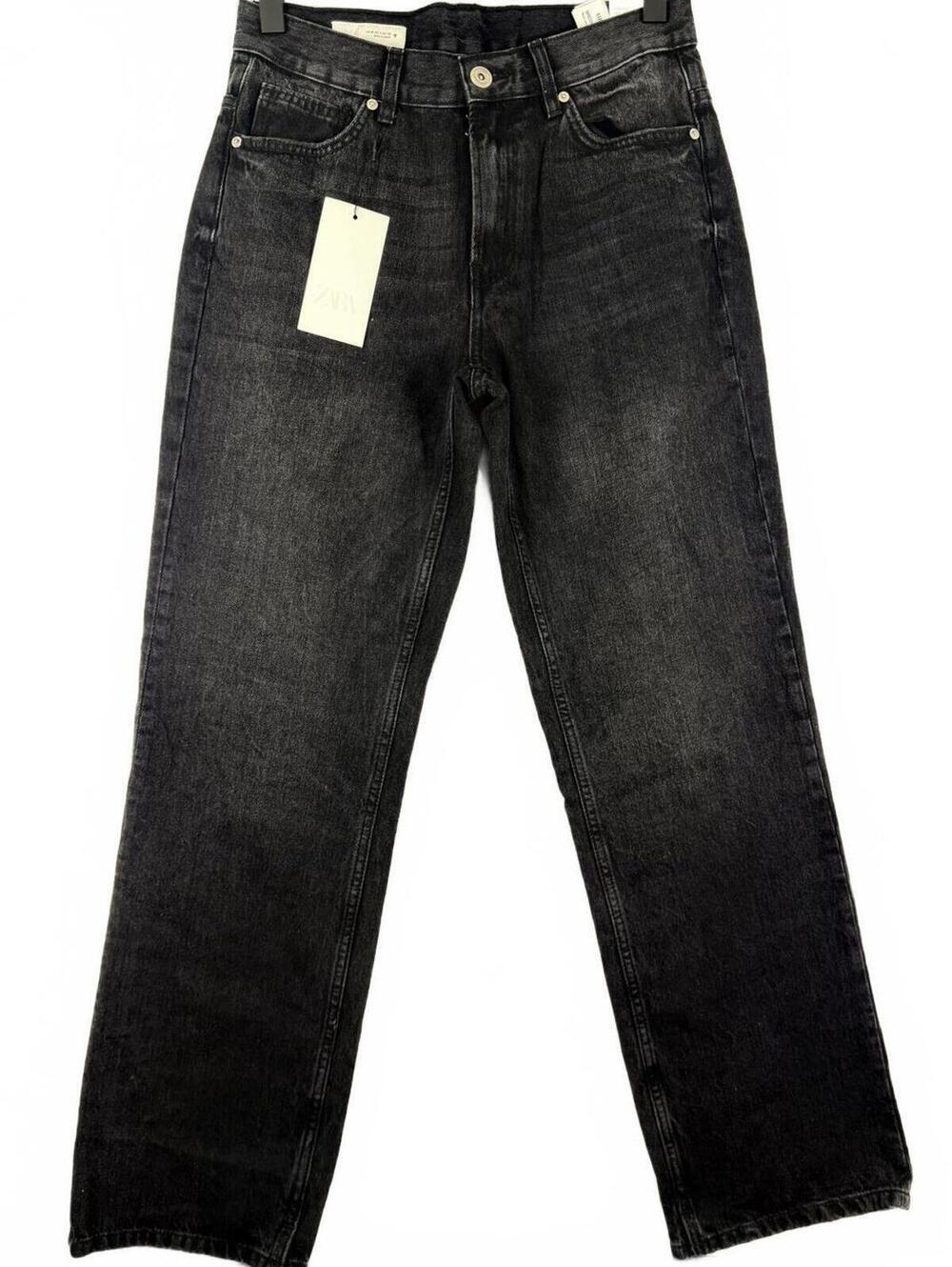 NEW Zara Z1975 Loose Fit Straight Leg Jeans Charcoal Black High Rise Size 4